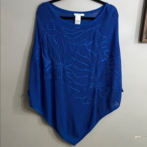 Chico's Embroidered Knit Triangle Poncho in Blue, Sz s/m